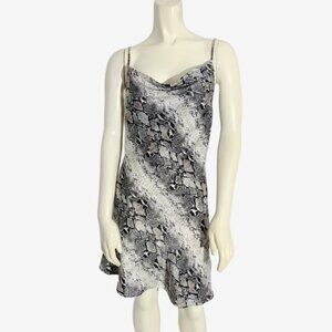 Vintage Y2K Satin Snakeskin Print Slip Dress with Cowl Neckline / Medium-Large